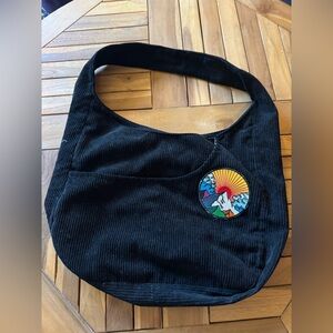 Black Corduroy Shoulder Bag with Patch